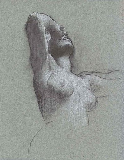 A Nude Woman, Half-Length, with Her Hand Raised to Her Eyes by Adolf Hiremy Hirschl